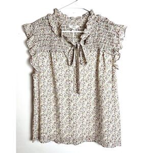 Pleione Floral Cottagecore Smocked Blouse Size Medium‎ Ruffle Detail NEW